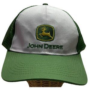 John Deere White and Green Snapback Hat Adjustable Cap